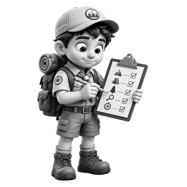 Scout checking broker specifications on a clipboard